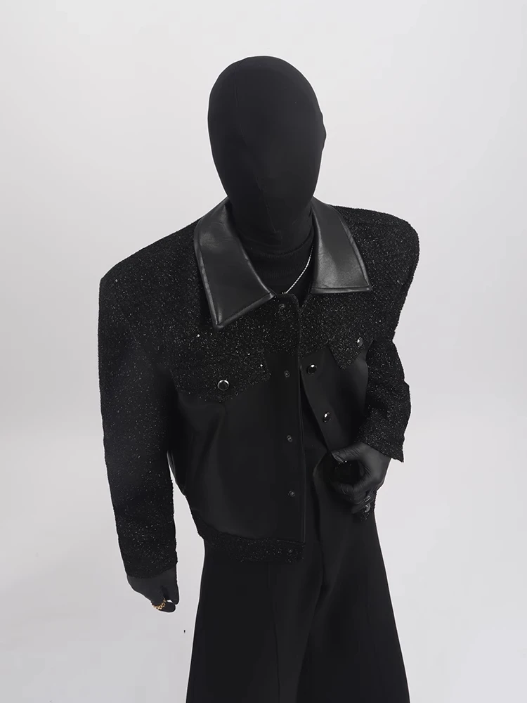 2025 Spring Autumn Men's New Tops High-end Splicing Leather Jackets Small Fragrant Jacket Men's Trendy Handsome High-end Coats