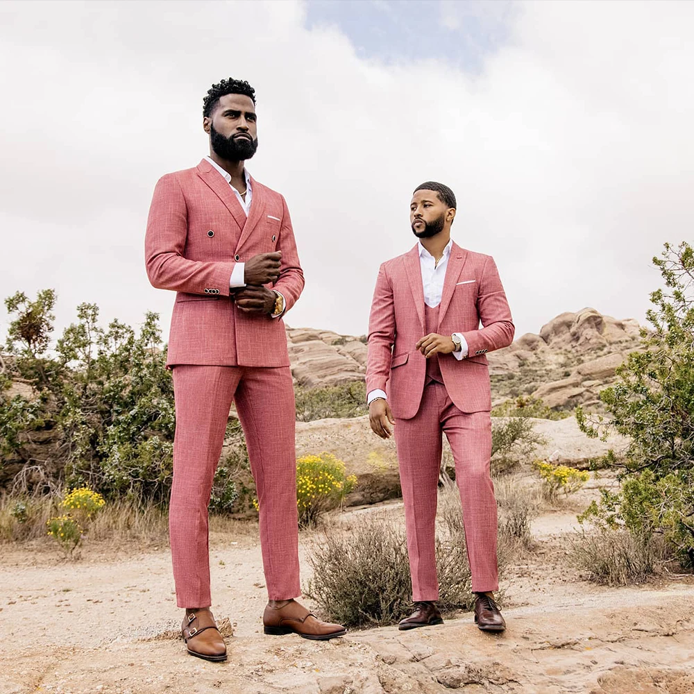 Yimi Men's Suit 2 Pieces Peaked Lapel Double Breasted Tuxedos Groom Blazer Pants Party Business Tailored Set Hot Sell Customized