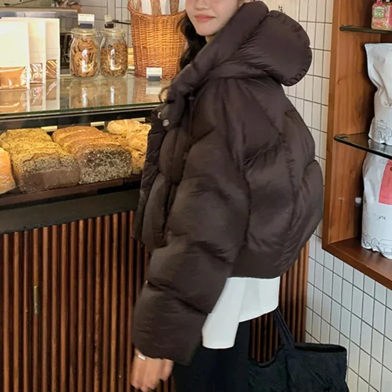 

Винтажное короткое хлопковое пальто с капюшоном, женское модное повседневное однобортное пальто большого размера, утепленная теплая верхняя одежда, новинка 2025, осень-зима