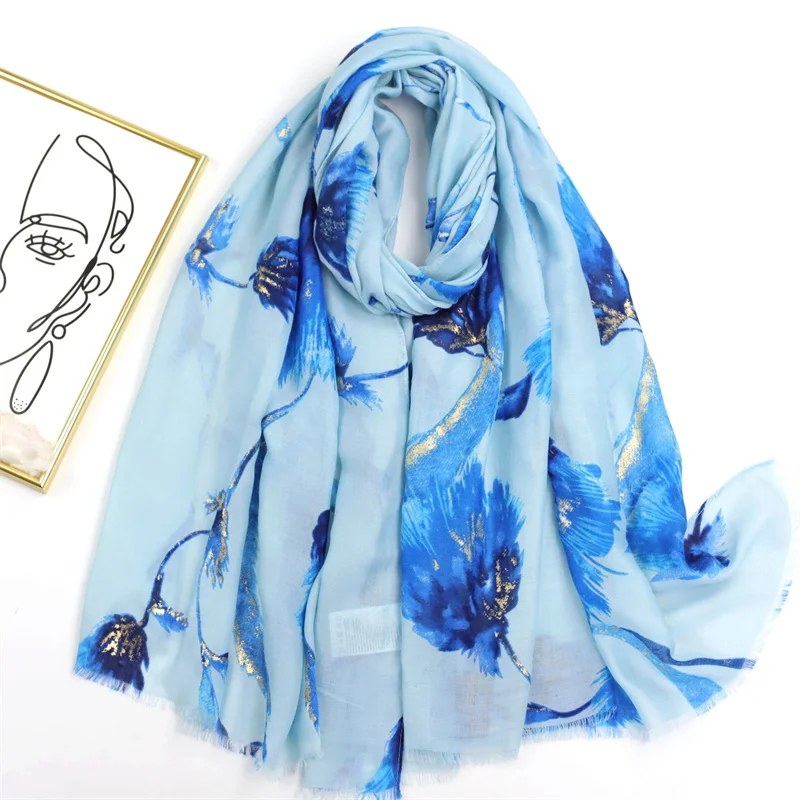 2023 Luxury Brand  Fringe Viscose Scarf for Women Gold Lurex Aztec Floral Shawls and Wraps Pashmina Muslim Bufandas 180*90Cm