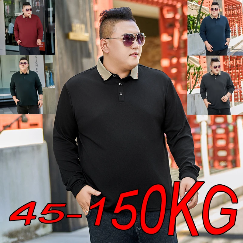 Long-sleeved POLO Shirt Men's Plus Size M-9XL Autumn and Winter Plus Velvet Thickened Business Casual Solid Color Lapel Top