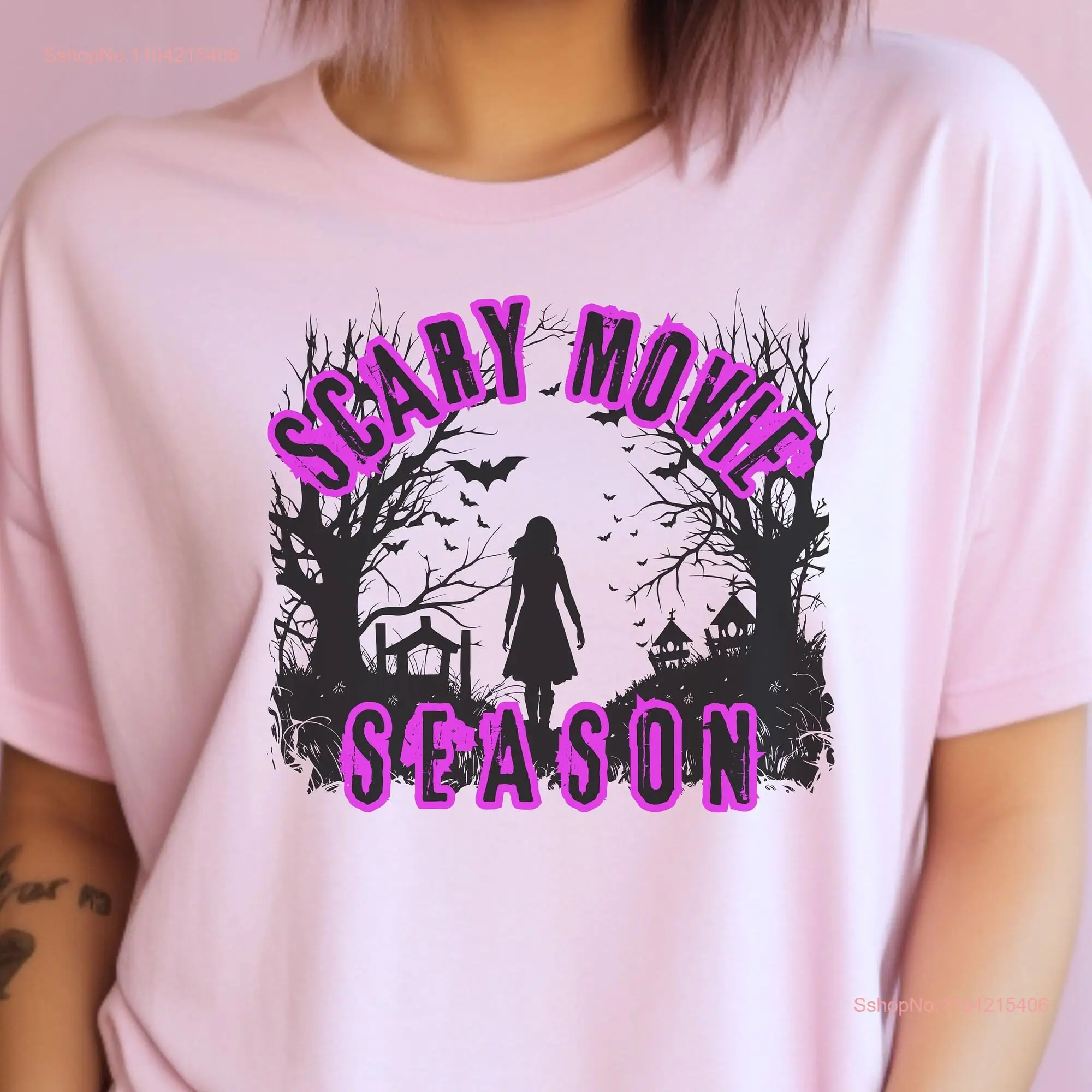 Scary Movie Season Fall T Shirt Halloween Graveyard Fan Cemetary Bella Canvas long or short sleeves