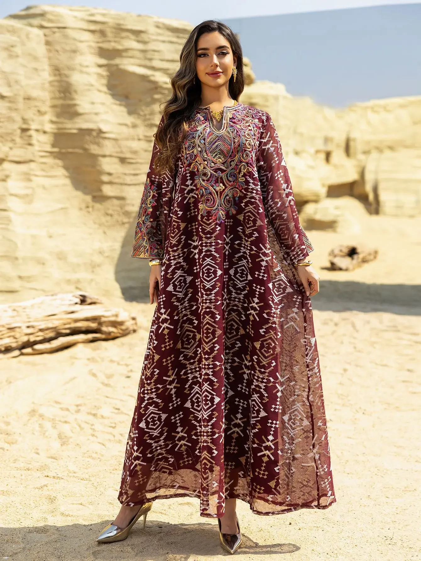 Eid Mubarak 자수 Abayas 여성용 이슬람 드레스 두바이 Kaftan 라마단 이슬람 Jalabiya 아랍어 가운 Caftan Femme Musulmane 가운