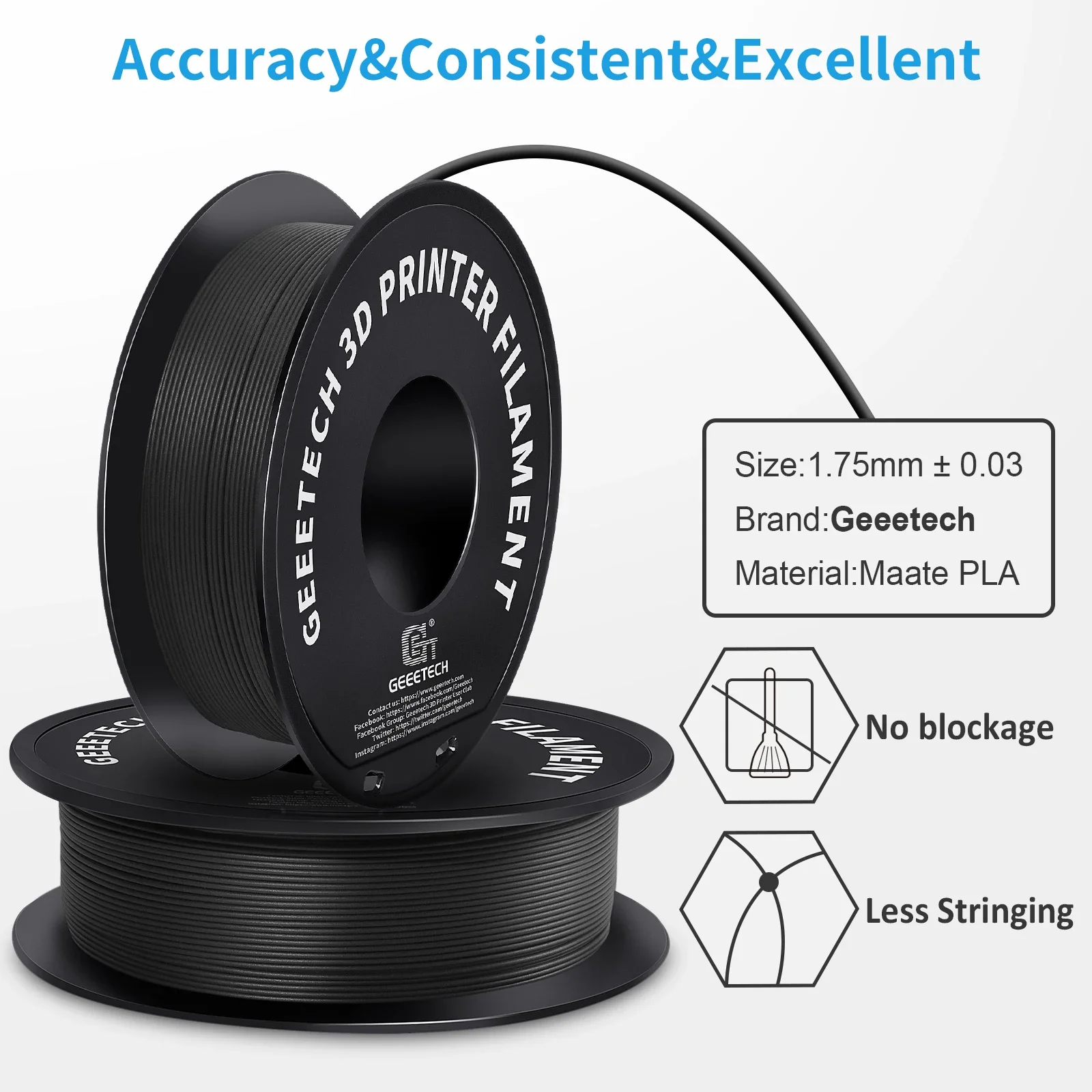 Geeetech 5kg Matte PLA Filament 1.75mm 0.03mm Tolerance Vacuum Packed Frosted Texture for Most FDM 3D Printers