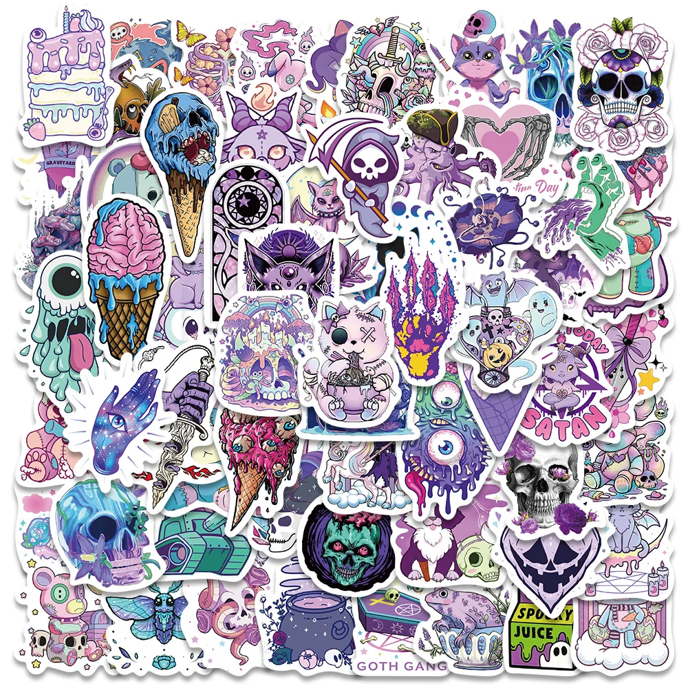 

65pcs Cute Horror Gothic Halloween Cat Cartoon Stickers Girl Aesthetic Car Magic Luggage Guitar Laptop Anime Kid Toy Sticker