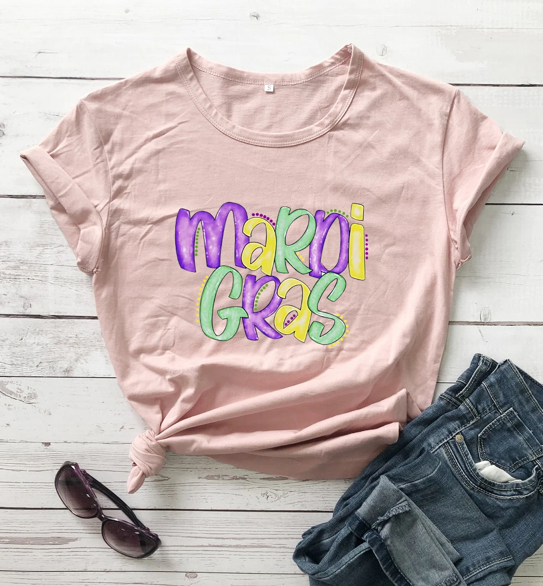 Mardi Gras Shirts Women Carnival Parade Street New Orleans T-Shirt  100% Cotton Womens Mardi Gras Gift Tuesday Shirt