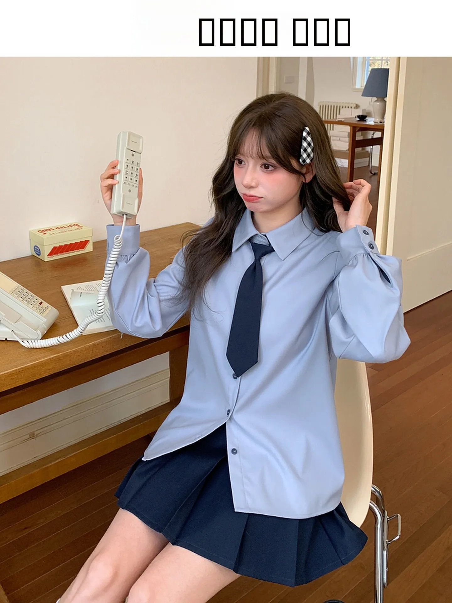 

Loose Long Sve Blue irt for Women with Tie College Sle Simple Match All New Spring Inner Wear Top Casual Polyester Blend