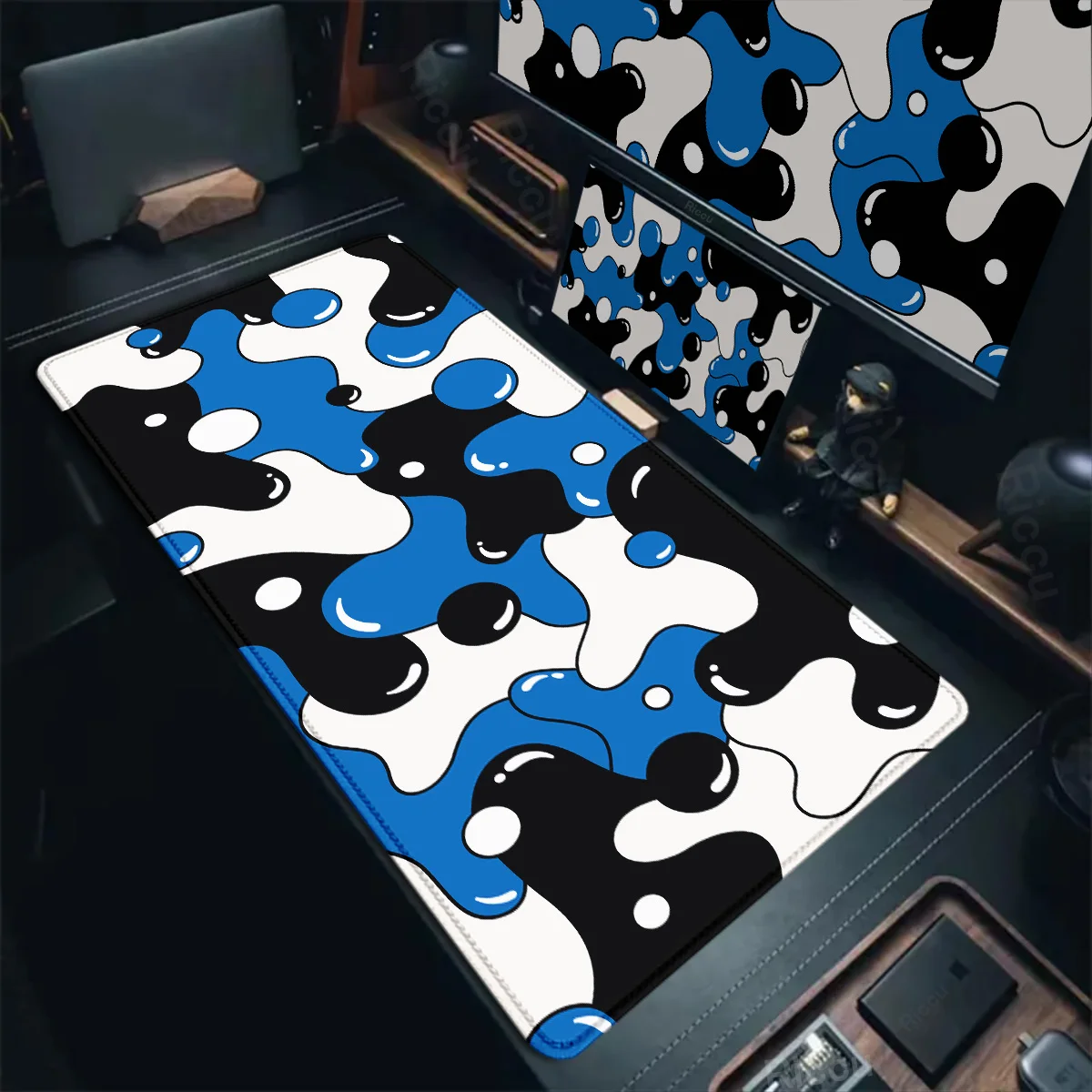 Gaming Mouse Pad Large Size Tablepad Blue & White Strata Liquid Mousepad XXL Computer Play Mat Leather Mousepad Keyboard Deskmat