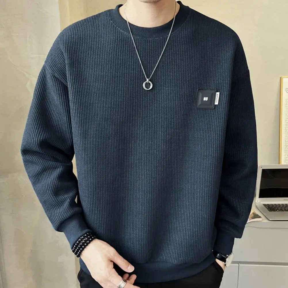 Men Sweatshirt Solid Color Thick Warm Sweatshirt Retro Cargo Style O-neck Long Sleeve Loose Casual Pullover Tops Cozy Men Jumper