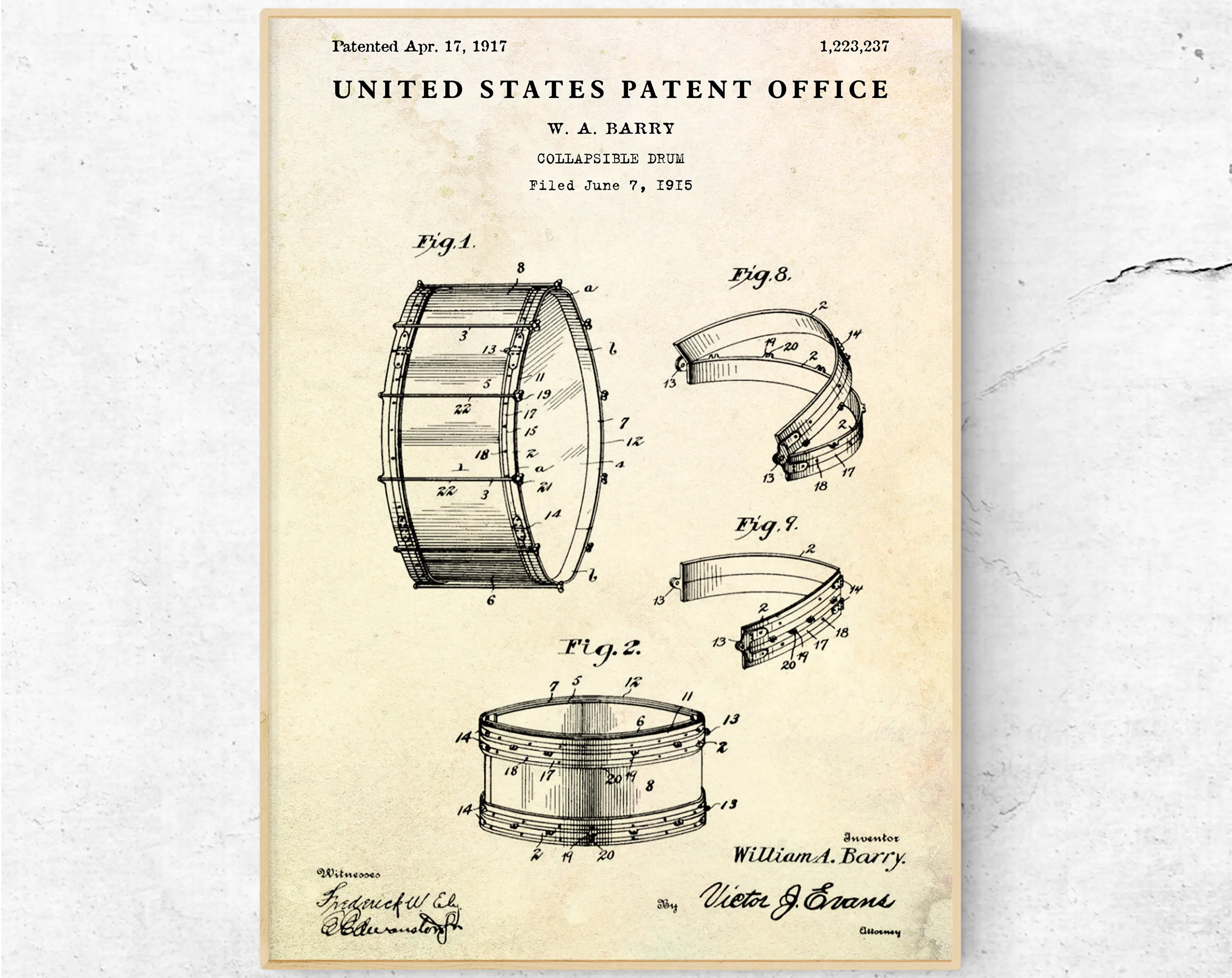 Patent Vintage Musical Instrument Acoustic Guitar Collapsible Drum Poster Wall Art Pictures Canvas Painting Room Home Decor Gift
