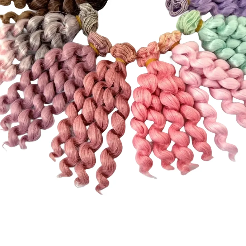 New Arrival 1 Piece 15cm X 100cm Brunette Pink Green Purple Grey Blue Brown Color Curly Doll Wig Hair for 1/3 1/4 1/6 BJD SD Diy