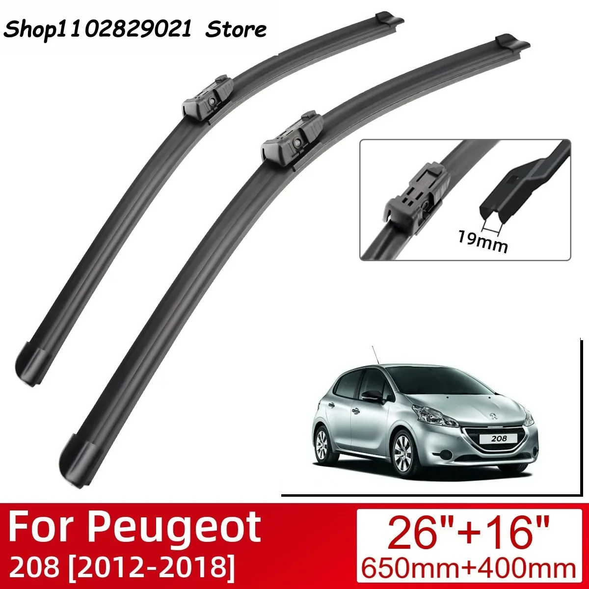 

For Peugeot 208 2012-2018 Car Accessories Front Windscreen Wiper Blade Brushes Wipers 2018 2017 2016 2015 2014