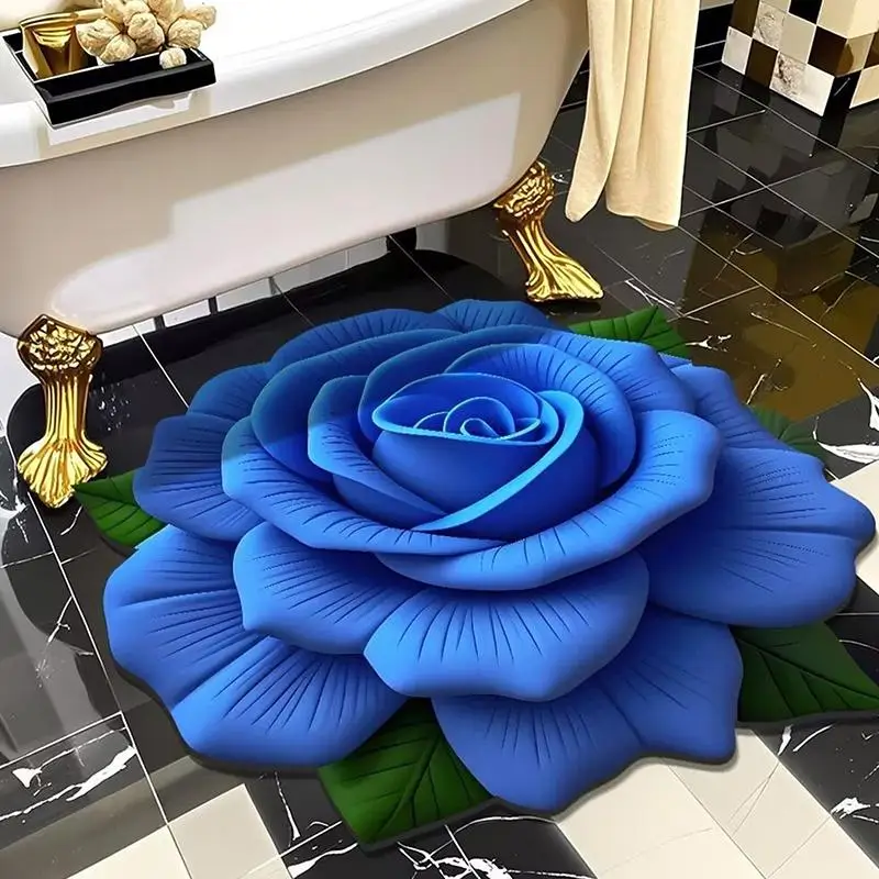textureDurable 60x60cm Non-slip New Flower Carpet Special-shaped Soft Peony Floor Mat Absorbent Bathroom Floor Mat