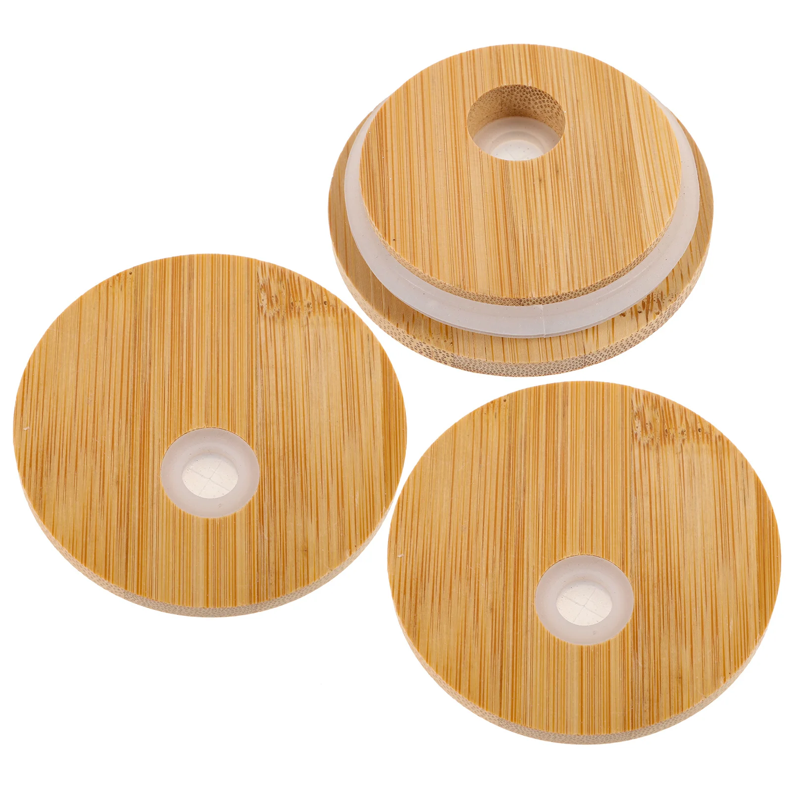 

3Pcs Bamboo Jar Lids Straw Hole Canning Lids Flexible Fit Wide Mouth Jars Reusable Silicone Ring Easy Clean