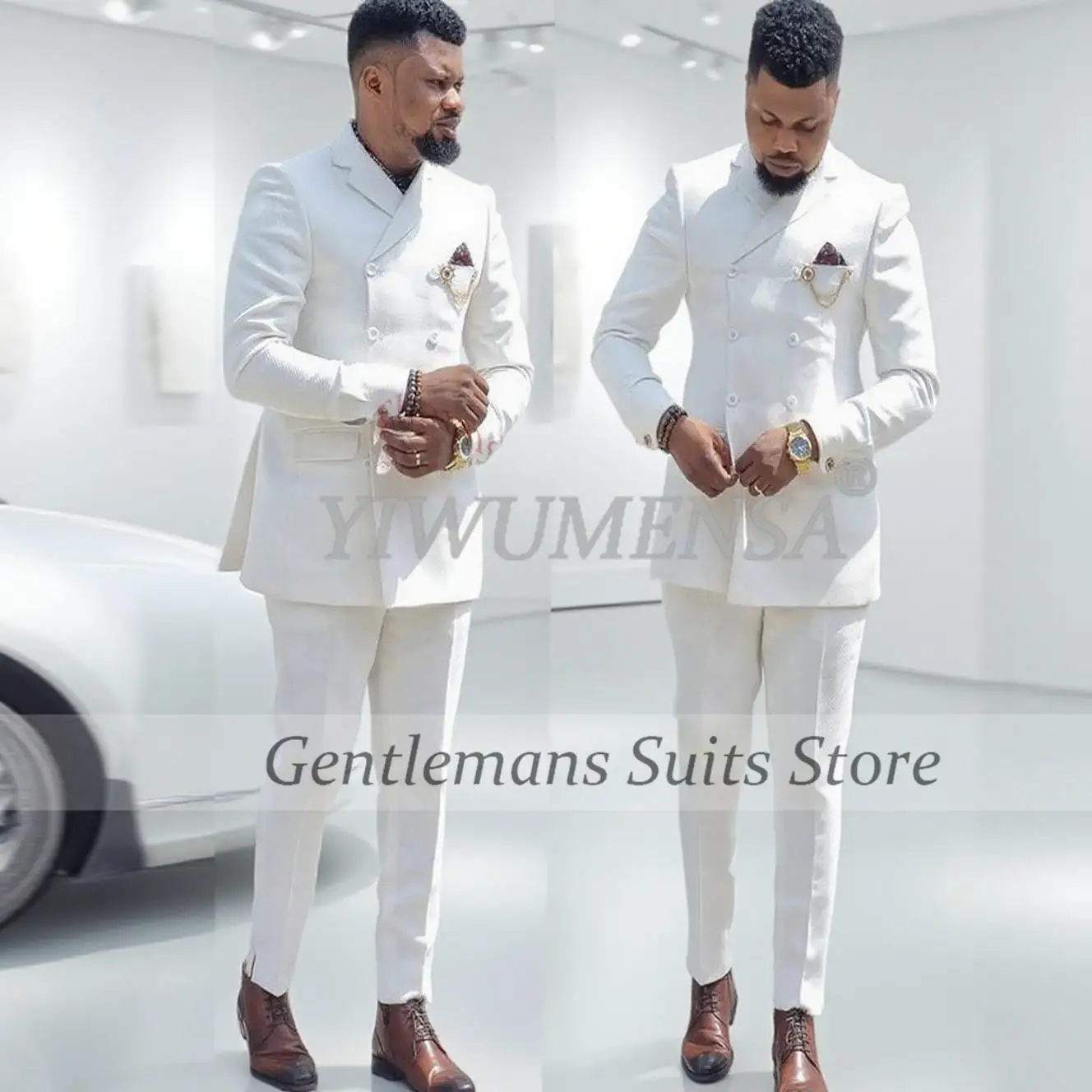 

Classic African Business Suits Men 2 Pieces Sets Double Breasted Prom Party Blazers Customized Wedding Tuxedos traje de hombre