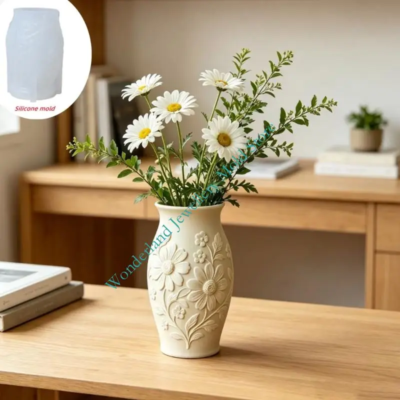 Silicone Vase Mold Embossed Flower Casting Mold for Resin Plaster Small Floral Vase Mold for DIY Home Craft Projects view 3