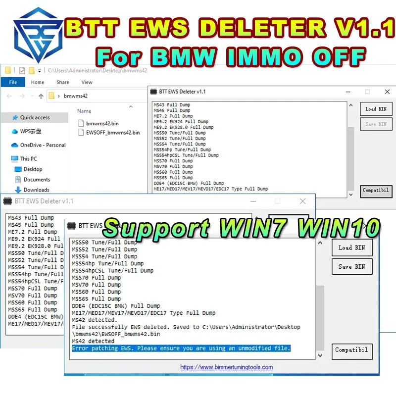 BTT EWS DELETER V1.1 for BMW IMMO OFF BTT EWS CAS DELETE For MS41 MS42 MS43 MS45 ME7.2 ME9.2 MSS54 ME17 MED17 MEV17 MEVD17 EDC17