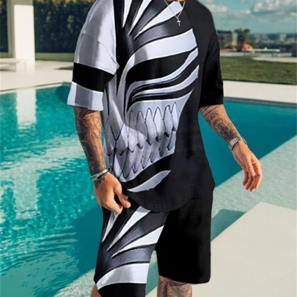 

Men's Casual Sports Two-Piece Set Abstract Pattern Short-Sleeve & Shorts Comfortable Breathable Daily Streetwear Summer Style