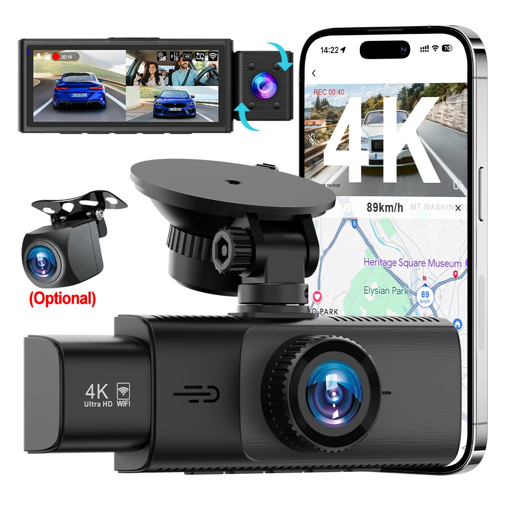WIFI Dash Cam 3 Camera 4K UHD Car DVR 2/3Lens Camera Video Recorder Black Box GPS Dash Cam Auto Loop Recording Car Accessories