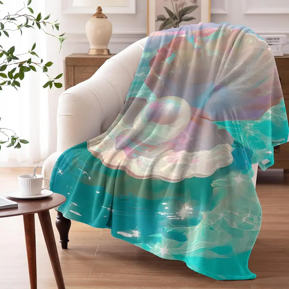 Iridescent Pearl in a Seashell Throw Soft Flannel AC Blanket Lightweight Summer Nap Throw Cozy  Blanket for Sofa Bed Travel Home