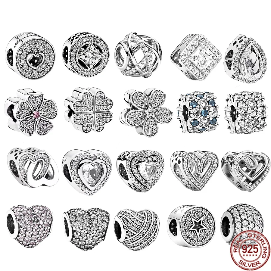 Charme de bricolage en argent regardé 925 pour bracelet Pandora original, breloque, perles circulaires transparentes, cœur à main levée, breloque de Rotterdam, convient aux bijoux exécutifs