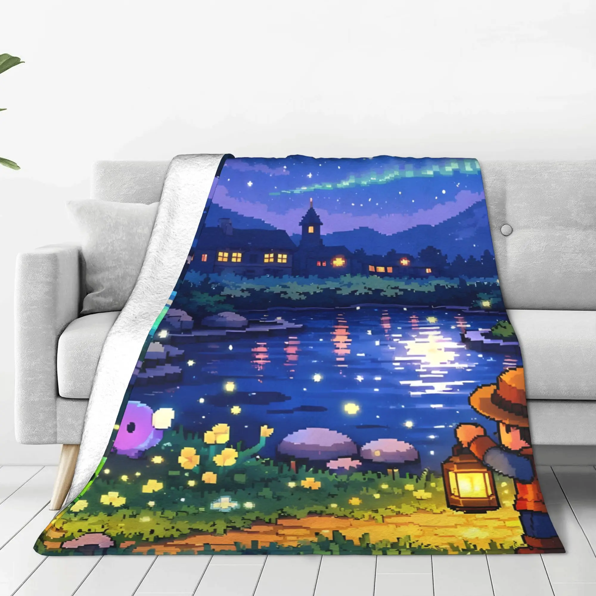 1PC Home Cutecore Inspired Artwork Moonlight Stardew Valley Blanket Super Cosy Plush Home Living Room Sofa Halloween