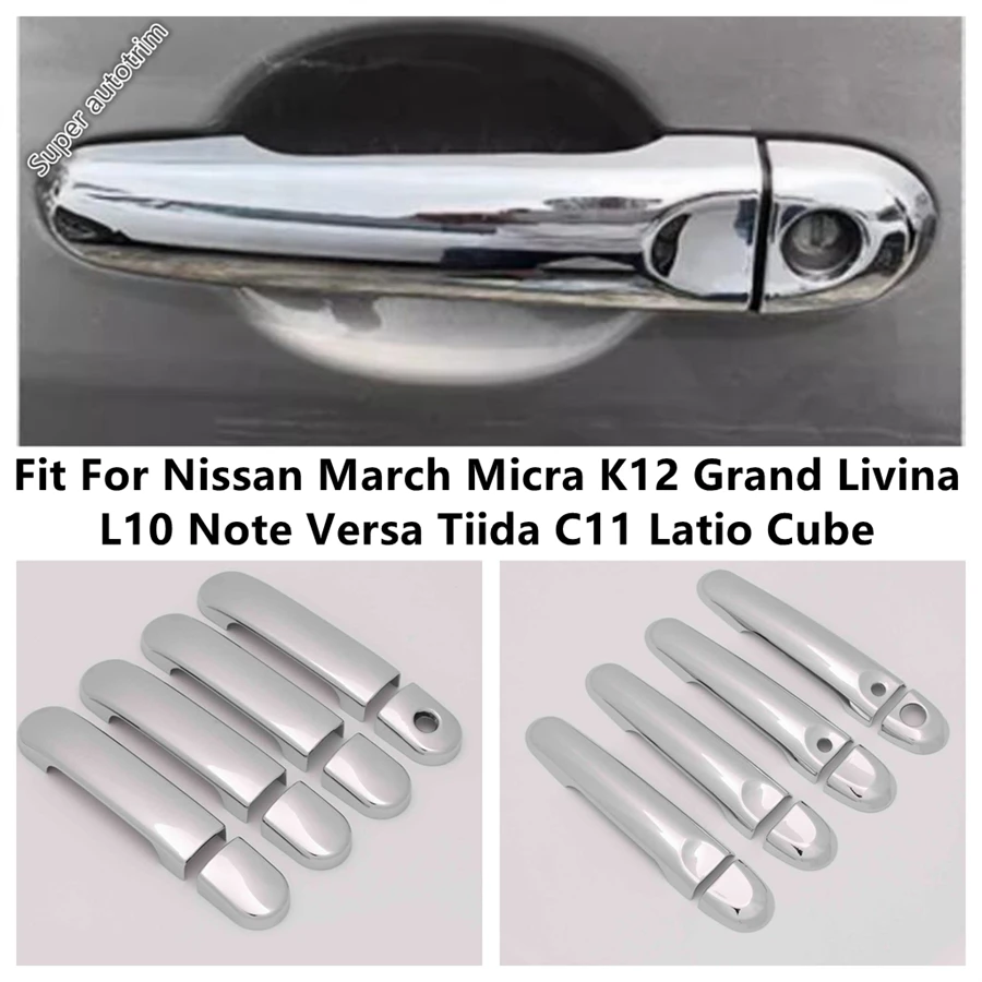 

For Nissan March Micra K12 Grand Livina L10 Note Versa Tiida C11 Latio Cube ABS Chrome Door Handle Cover Trim Accessories Kit