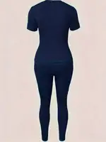 Nouvel ensemble deux pièces imprimé Paris pour femme 2026, t-shirt décontracté à manches courtes et col rond avec pantalon long moulant 4