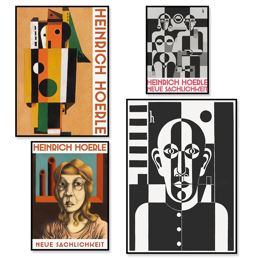 Gravures d'Heinrich Hoerle, portraits géométriques, nouvelle objectivité, Neue Sachlichkeit, constructivisme, affiche de musée d'art allemand