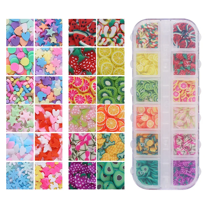 

5Set/Lot DIY Nail Decoration Imitation Fruit Slice Love Flower Soft Clay Drop Glue Material Phototherapy Art HA2255