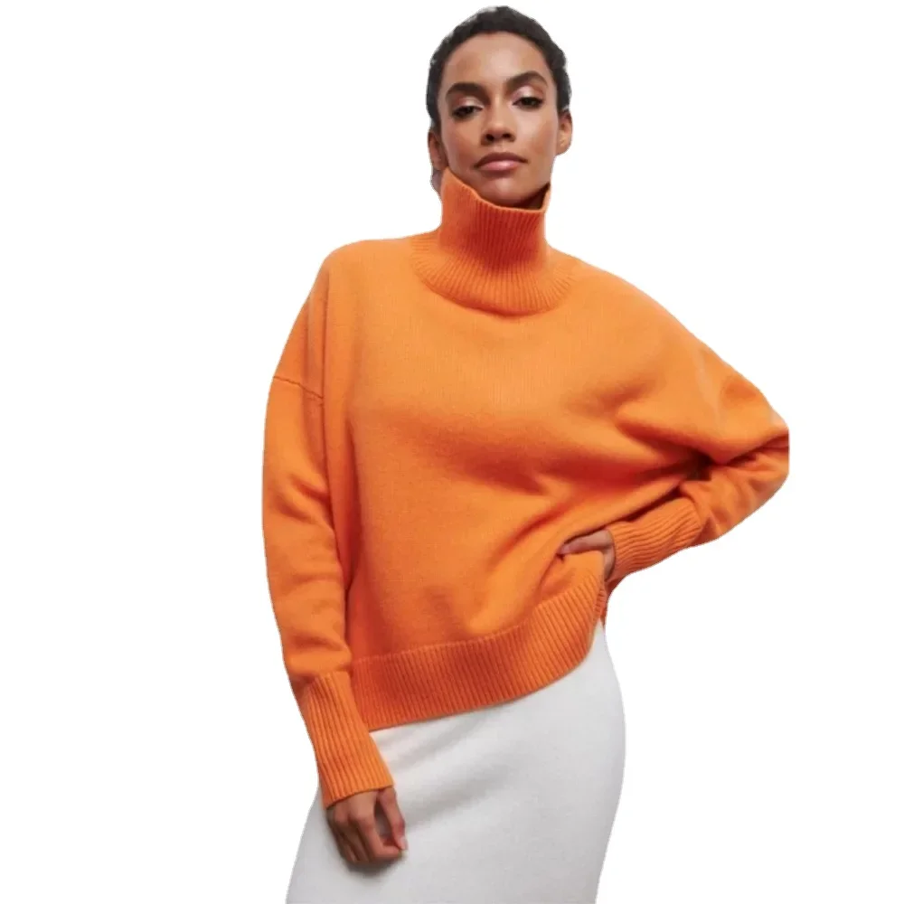 

Women Turtleneck Sweater Autumn Winter Solid Elegant Thick Warm Long Sleeve Knitted Pullovers Ladies Casual Basic Jumpers Tops