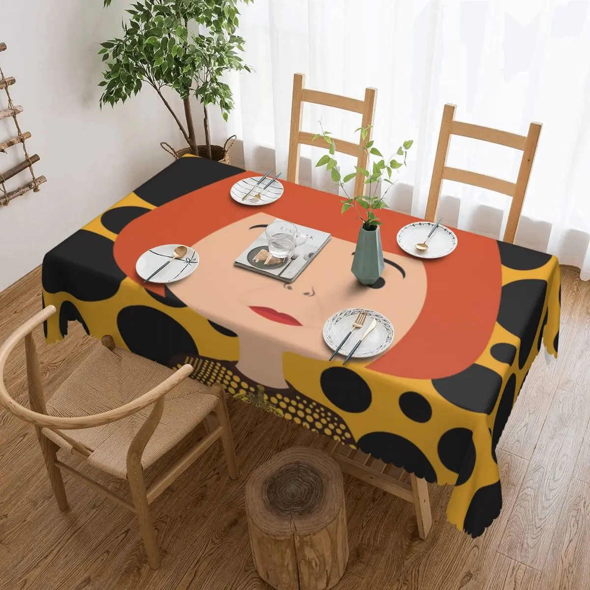 Customized Yayoi Kusama Halloween Tablecloth Rectangular Waterproof Aesthetic Polka Table Cover Cloth for Dining Room