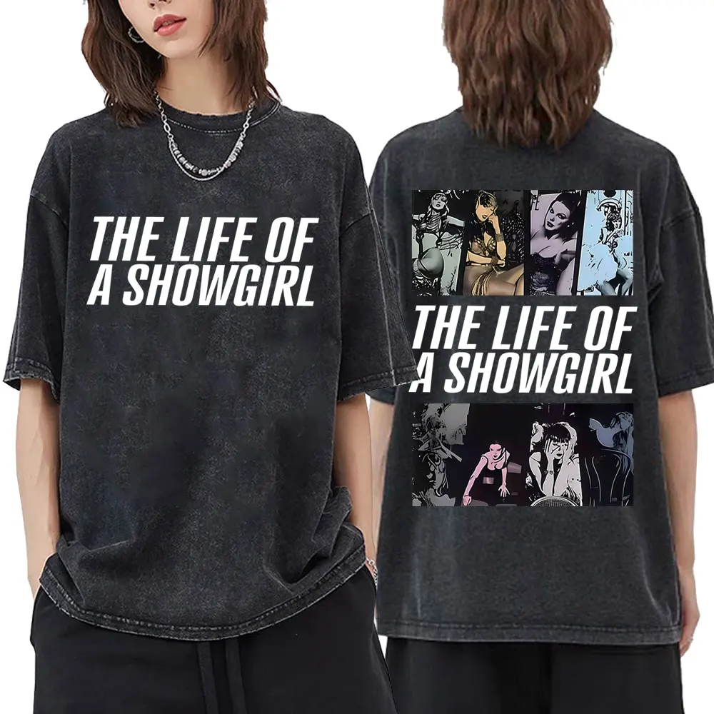 I Love The Life of A Showgirl Album 2025 Merch T-shirts Washed Vintage Men Women Clothing Fashion Pop Music Short Sleeve T-shirt