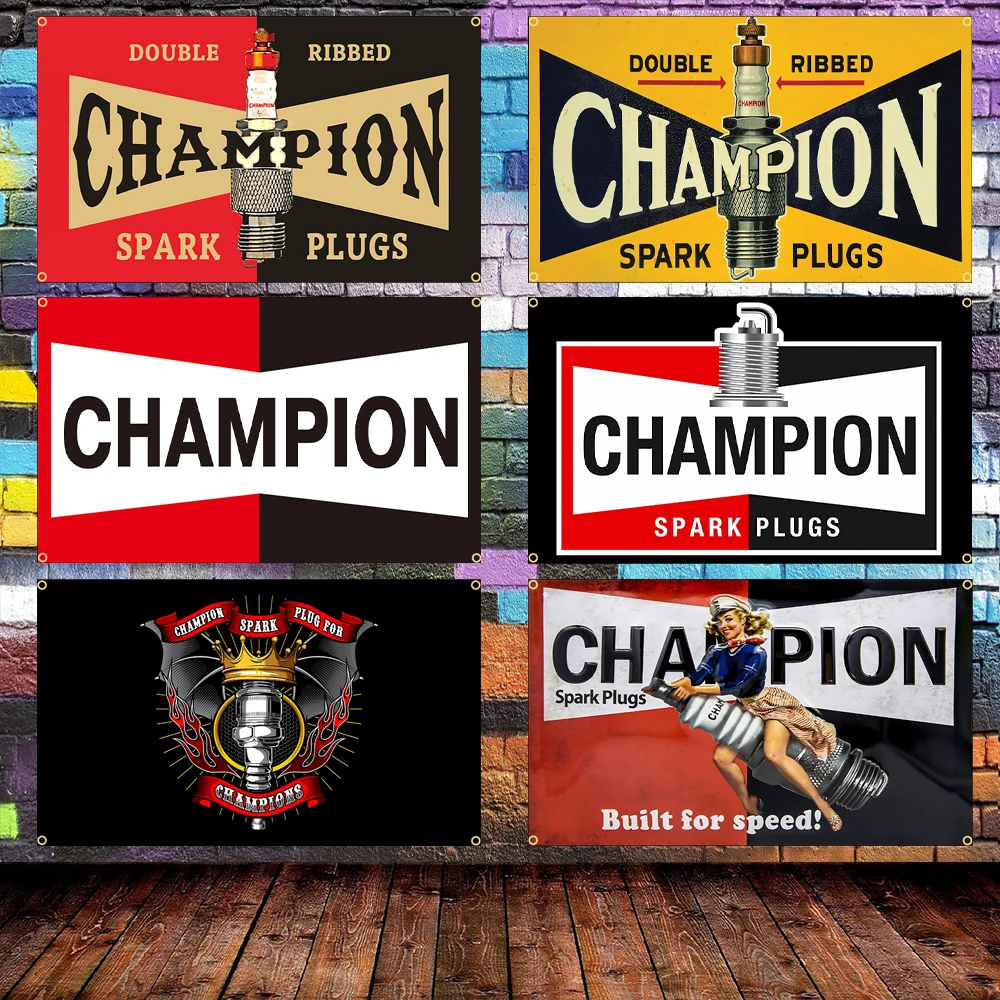 C-Champions Spark Plugs Flag Custom Flags for Bedrooms Advertising Barber Shop Flaga Tapestry Home Decor Items Garage Decoration