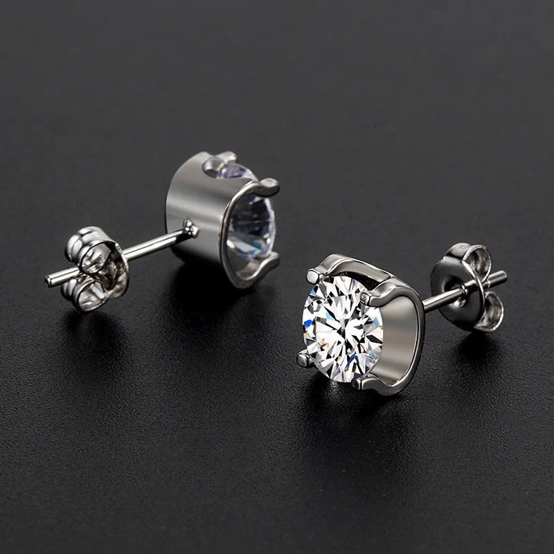 S925 Silver Needle Zircon Bull Head Stud Earrings, Simulated Diamond Single Stone Fashion Earrings for Women