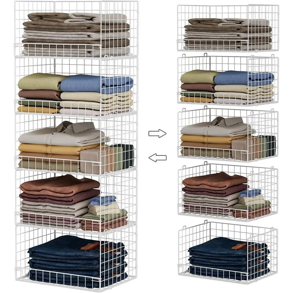 

5-Tier Stackable Closet Organizers and Storage Basket - Space-Saving Clothes Storage Bins for Organizer or Wardrobe, White