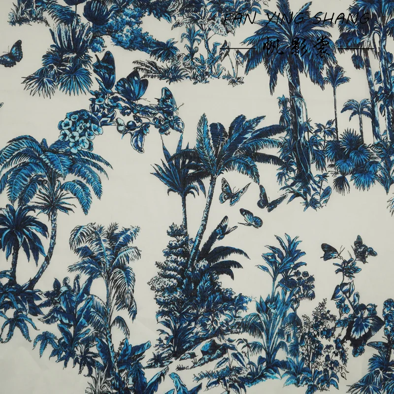 2026 Coconut Trees And Butterflies Digital Muslin Cotton Fabric For Dress Telas Para Costura Tissus Couture ткань Cloth Material view 6