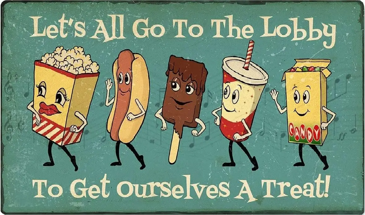 Let;s All Go to The Lobby to Get Ourselves a Treat Metal Signs for Wall Decor, Vintage Tin Sign Posters Coffee Funky Decor, Bar
