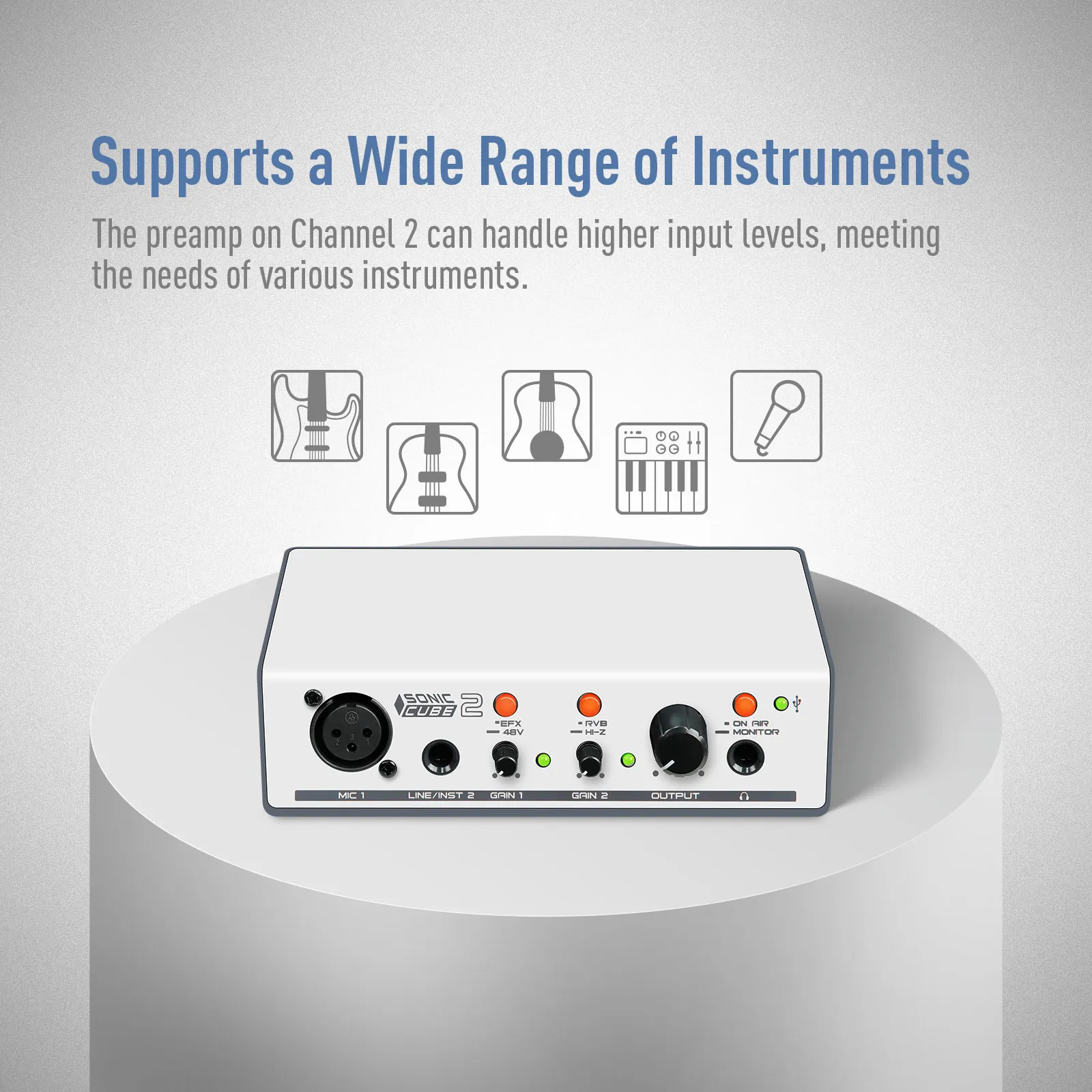 SONICAKE Sonic Cube II Dual-Channel Professional Audio Interface with High Quality Analog Preamp Digital Modeling DSP Effects
