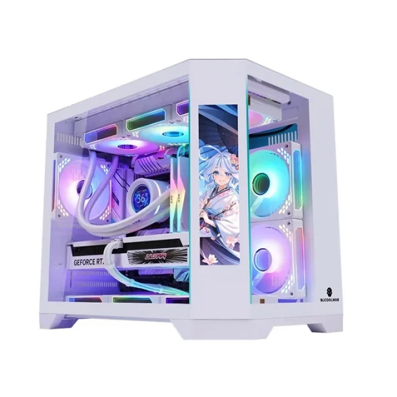M-ATX Aluminum Alloy Desktop Gaming 360 Water Cooling New Computer Tempered Glass Case Stock PC
