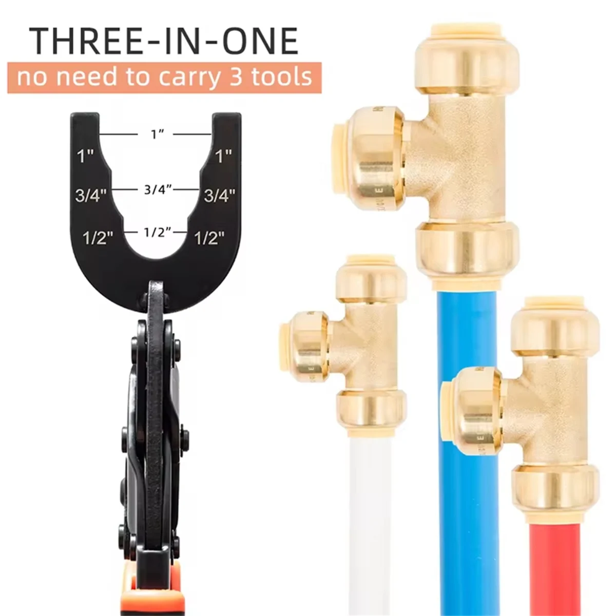 AS97 Push-Fit Disconnect Tong Tool for Easily Removing Push-To-Connect Fittings(1/2in, 3/4in, 1in), Multi-Sized Removal Tool