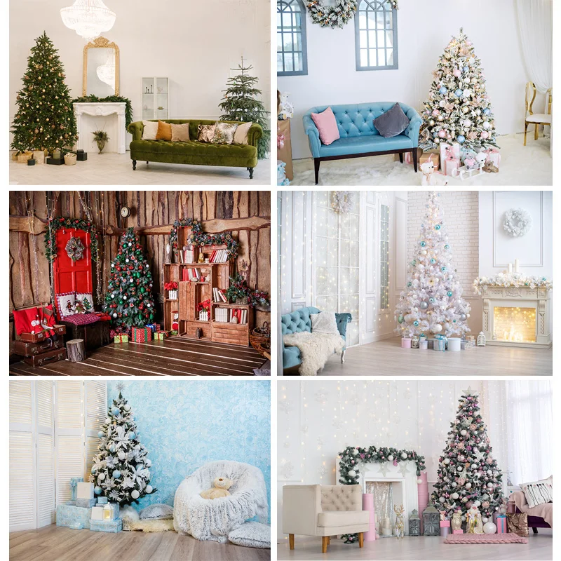 

SHUOZHIKE Christmas Photography Background Christmas Tree Fireplace Backdrops For Photo Studio Props 21522DHY-27