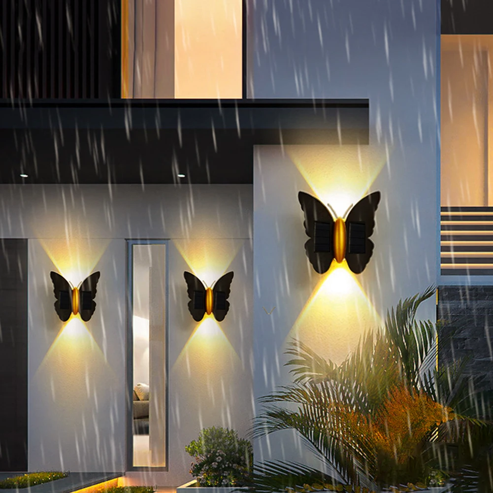 فراشة الشمسية الجدار الخفيفة تعمل بالطاقة الشمسية الجدار الخفيفة IP65 للماء في الهواء الطلق جدار فانوس ديكور الشرفة الخفيفة لفناء السياج #2