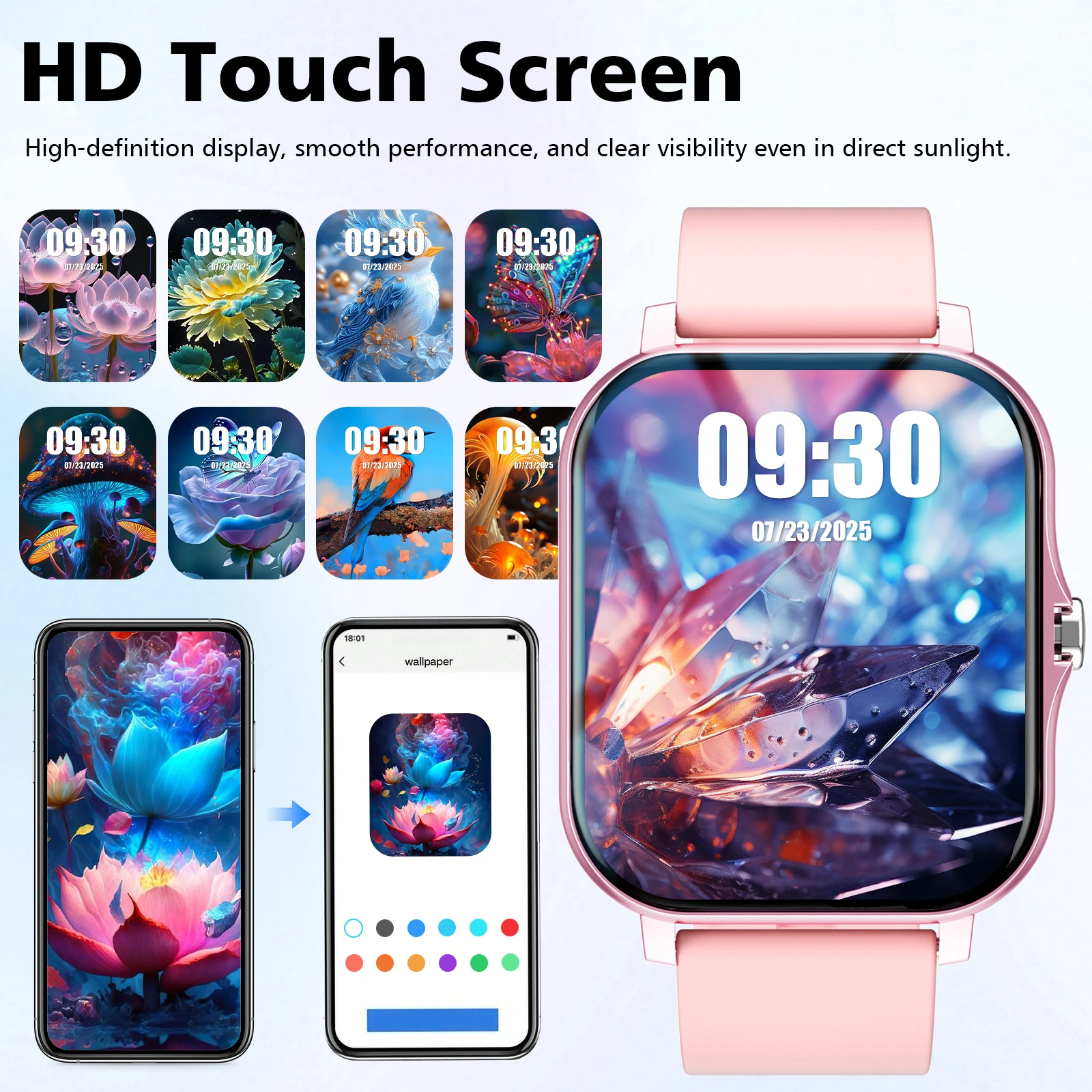 ساعة ذكية للجنسين بشاشة كبيرة مقاس 1.83 بوصة - مكالمة بلوتوث، تذكير بالرسائل، وظائف رياضية، التحكم في الكاميرا/الموسيقى، الطقس