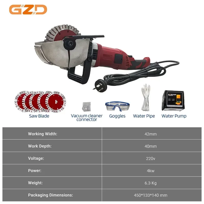 220V Electric Handheld Wall Grooving Tool Wall Cutter Chaser Concrete Cutting Slotter Machine with Vacuum Cleaner