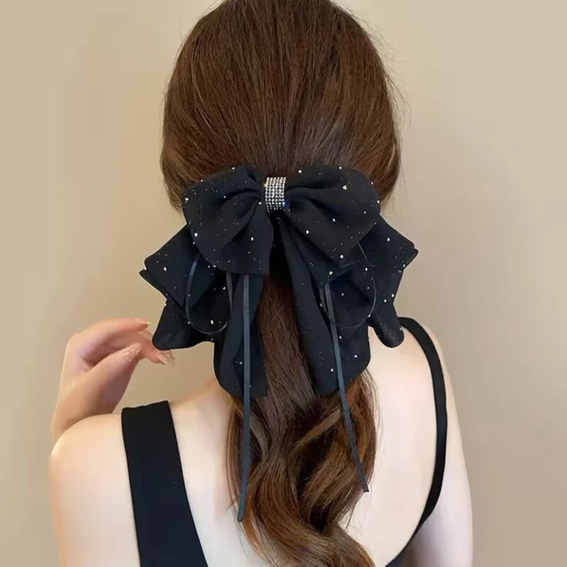Elegante Vielseitige Chiffon-Haarspange mit Blumenmuster und Schleife für Mädchen und Frauen Süße Schleifenband-Haarklammer Haaraccessoires