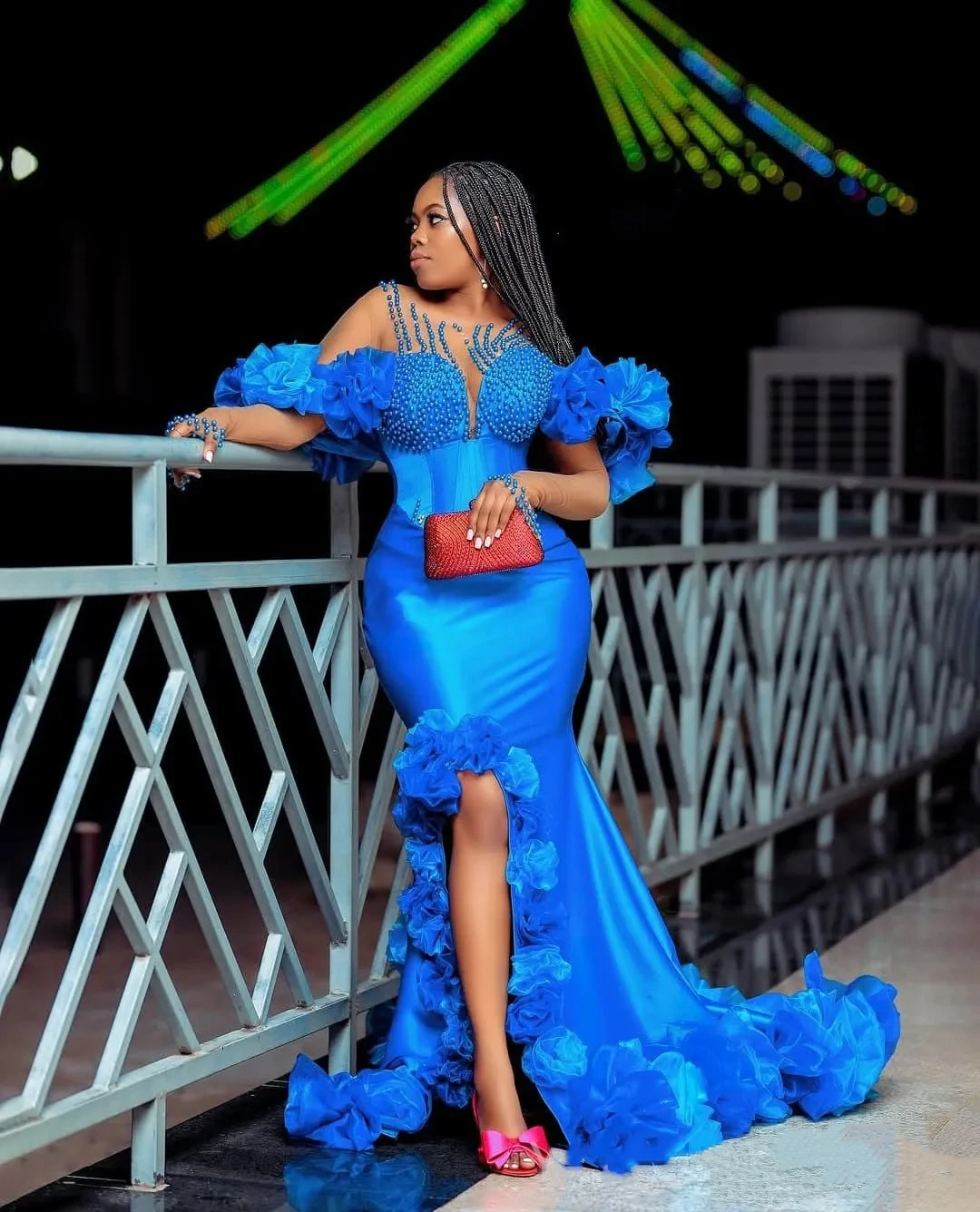 Customized 2026 New Sexy Ball Dress Plus Size Mermaid Evening Dress Transparent Collar Backless Pearl Birthday Reception Dress