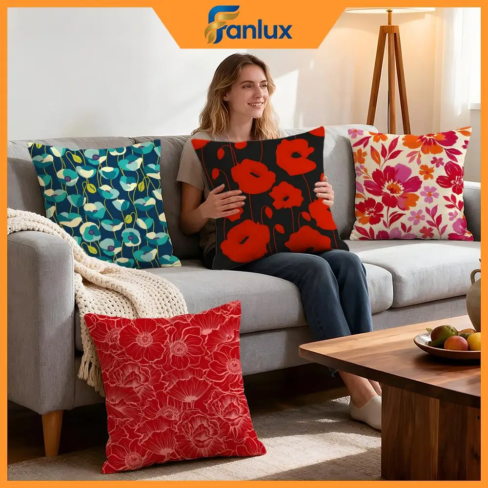 Pattern Poppy Pattern Cushion Cover 4Pcs Decorative Covers Soft Cushion Case for Sofa Couch Decor 40x40 45x45 Pillowcases