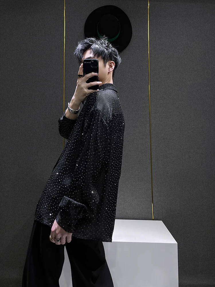 Stylish Starry Sky Hot Diamond Long-sleeve Shirts Men's 2025 Spring Autumn New Loose Comfort Trendy Tops Fashion Handsome Shirts