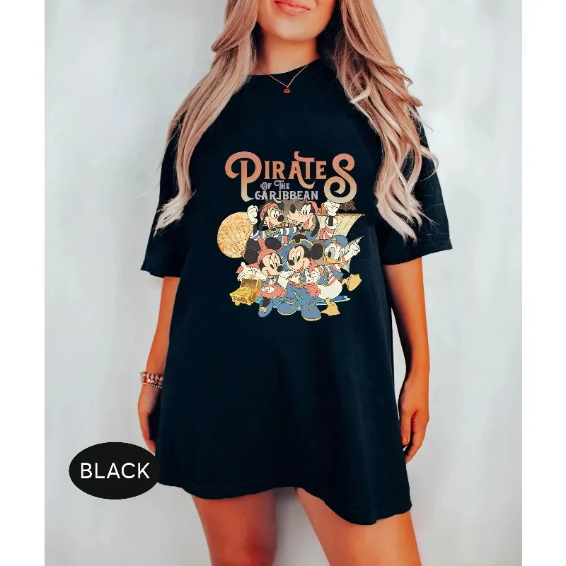 

Vintage Disney Pirates of the Caribbean shirt, Mickey and Friends T-shirt Men's and women's all-season cotton bottoming shirt